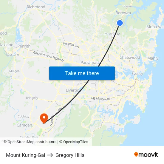 Mount Kuring-Gai to Gregory Hills map