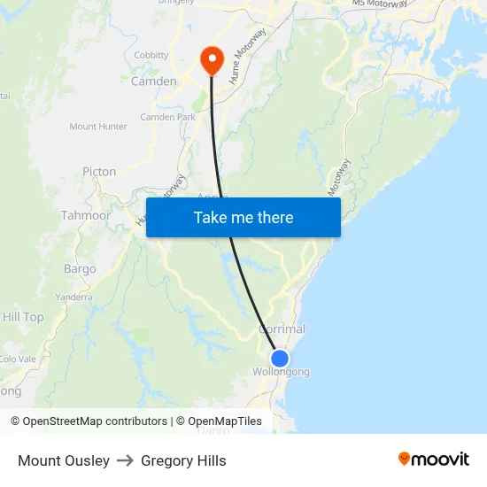 Mount Ousley to Gregory Hills map