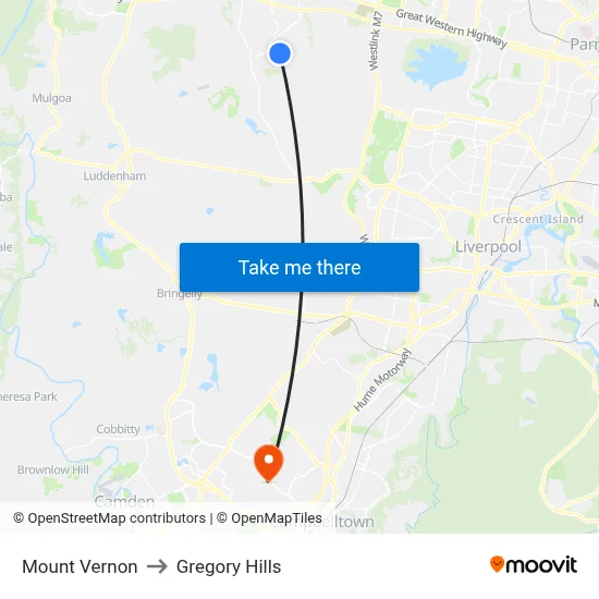 Mount Vernon to Gregory Hills map