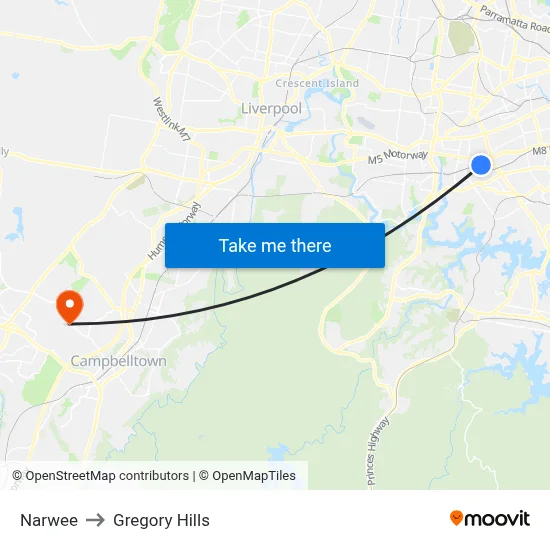 Narwee to Gregory Hills map
