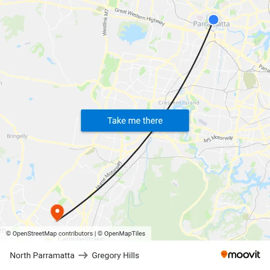 North Parramatta to Gregory Hills map