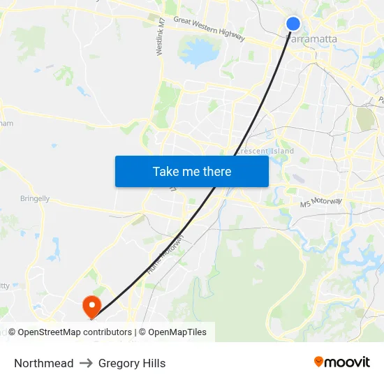 Northmead to Gregory Hills map