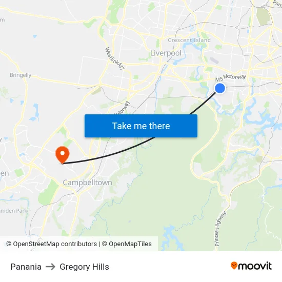 Panania to Gregory Hills map