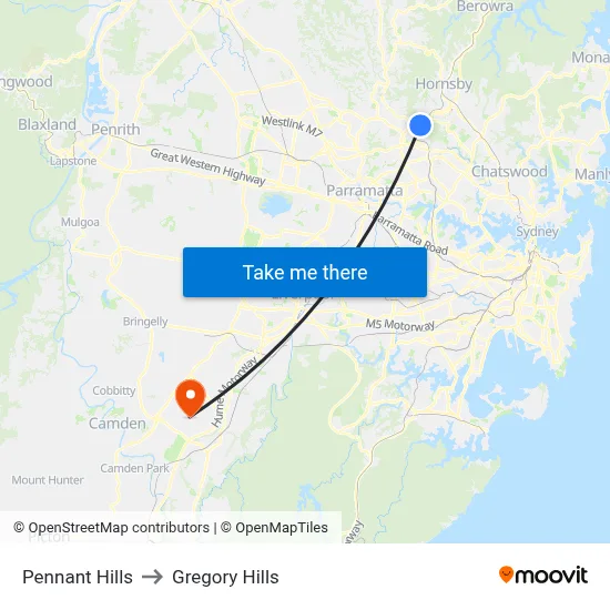 Pennant Hills to Gregory Hills map