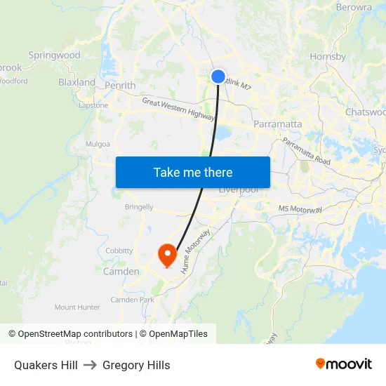 Quakers Hill to Gregory Hills map
