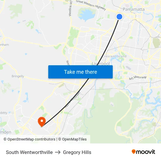 South Wentworthville to Gregory Hills map