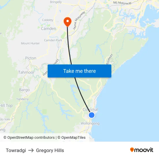 Towradgi to Gregory Hills map