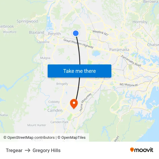 Tregear to Gregory Hills map