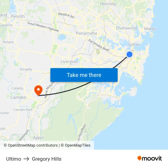 Ultimo to Gregory Hills map