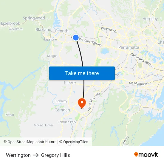 Werrington to Gregory Hills map