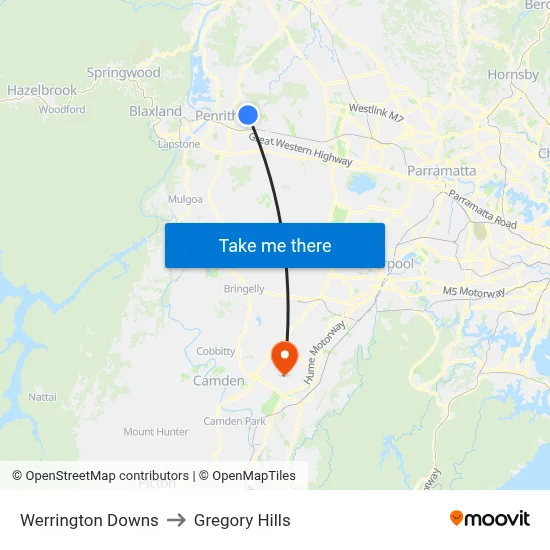 Werrington Downs to Gregory Hills map