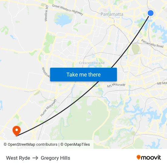 West Ryde to Gregory Hills map