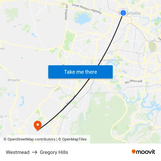 Westmead to Gregory Hills map