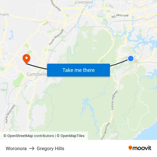 Woronora to Gregory Hills map