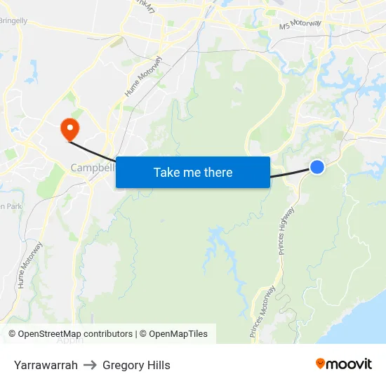 Yarrawarrah to Gregory Hills map
