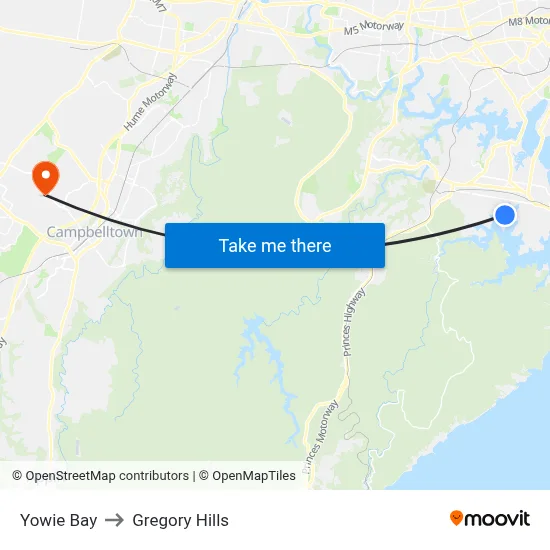 Yowie Bay to Gregory Hills map