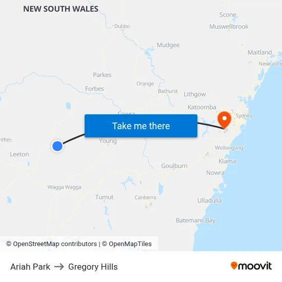 Ariah Park to Gregory Hills map