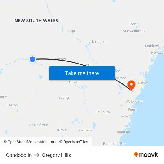 Condobolin to Gregory Hills map
