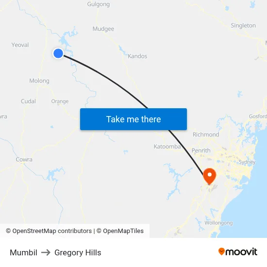 Mumbil to Gregory Hills map