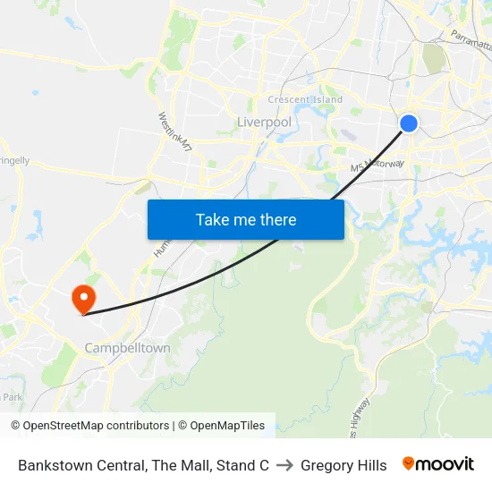 Bankstown Central, The Mall, Stand C to Gregory Hills map