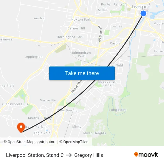 Liverpool Station, Stand C to Gregory Hills map
