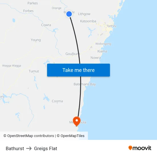 Bathurst to Greigs Flat map