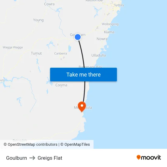 Goulburn to Greigs Flat map