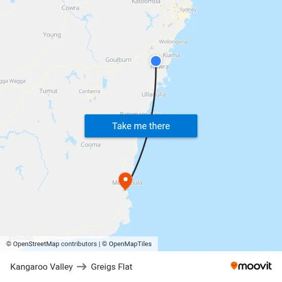 Kangaroo Valley to Greigs Flat map