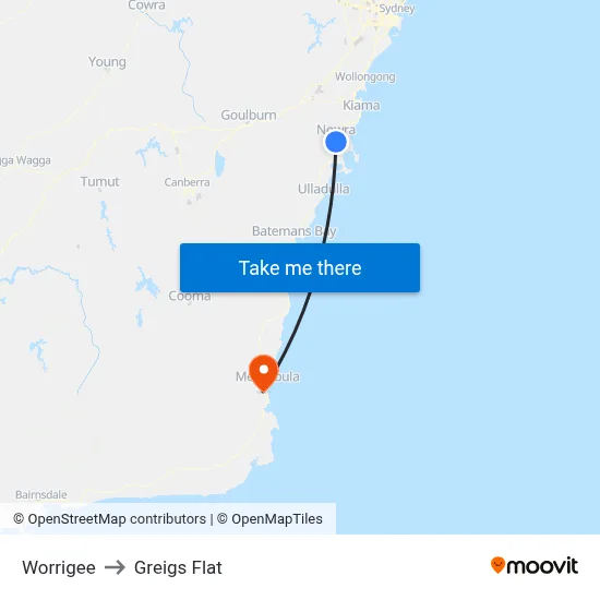 Worrigee to Greigs Flat map