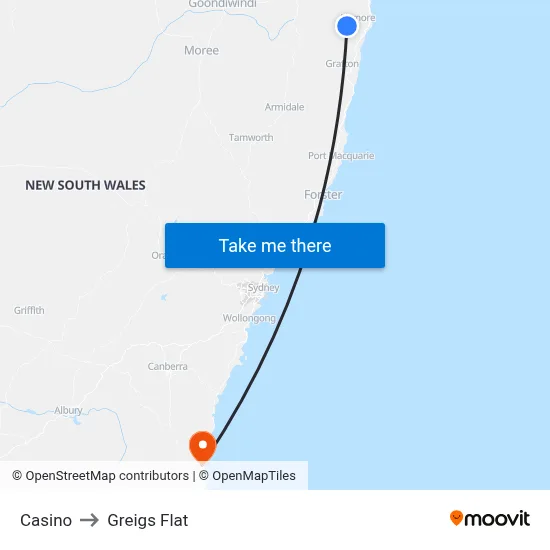Casino to Greigs Flat map