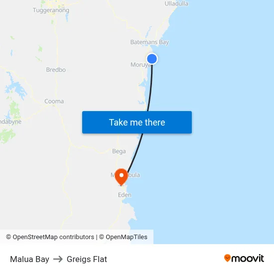 Malua Bay to Greigs Flat map
