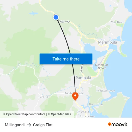Millingandi to Greigs Flat map