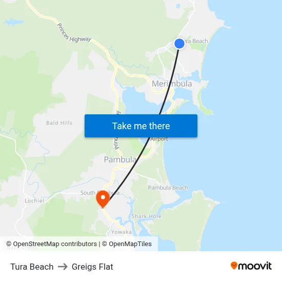 Tura Beach to Greigs Flat map