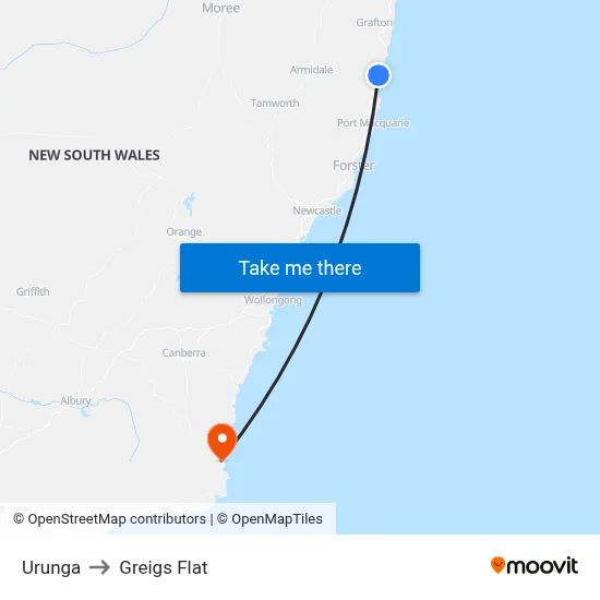 Urunga to Greigs Flat map