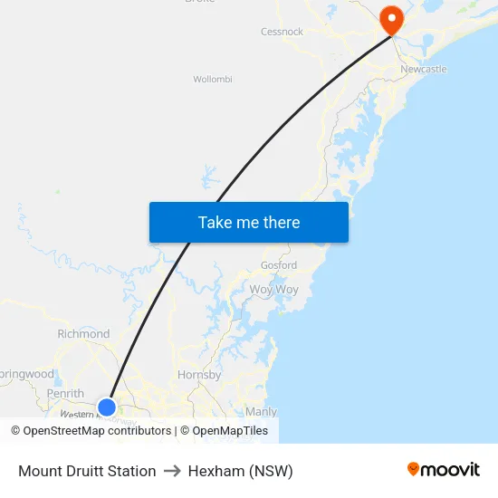 Mount Druitt Station to Hexham (NSW) map
