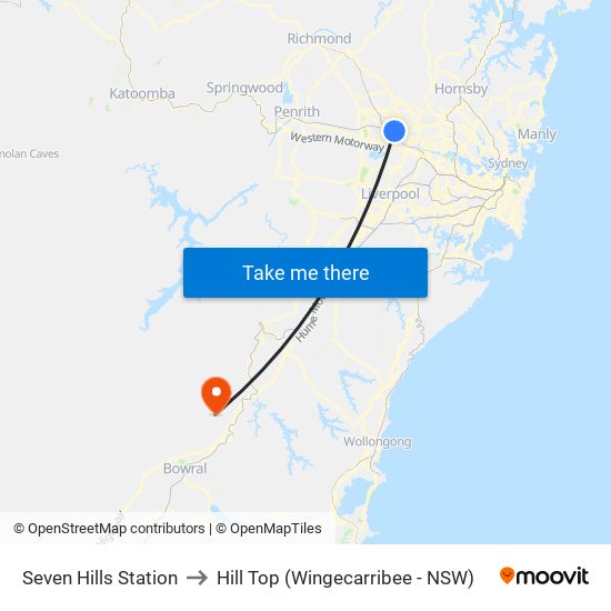 Seven Hills Station to Hill Top (Wingecarribee - NSW) map