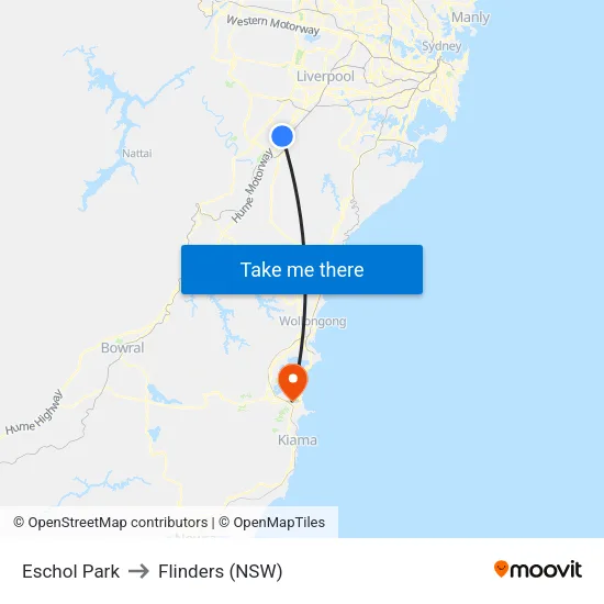 Eschol Park to Flinders (NSW) map