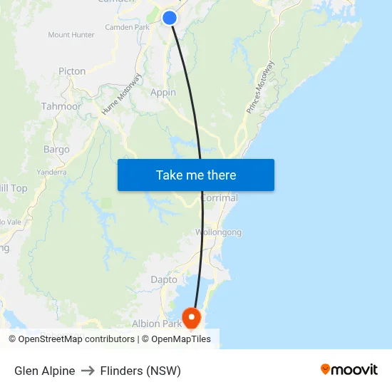 Glen Alpine to Flinders (NSW) map