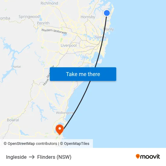 Ingleside to Flinders (NSW) map