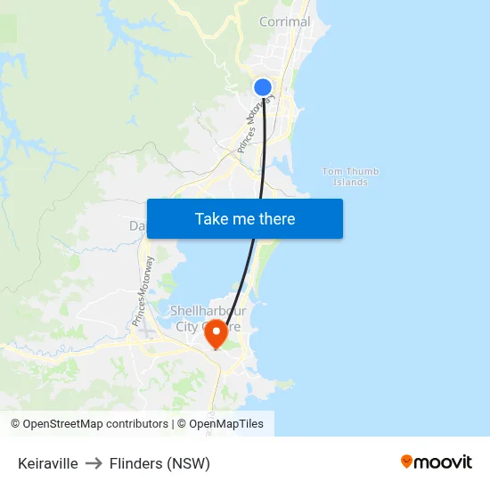 Keiraville to Flinders (NSW) map