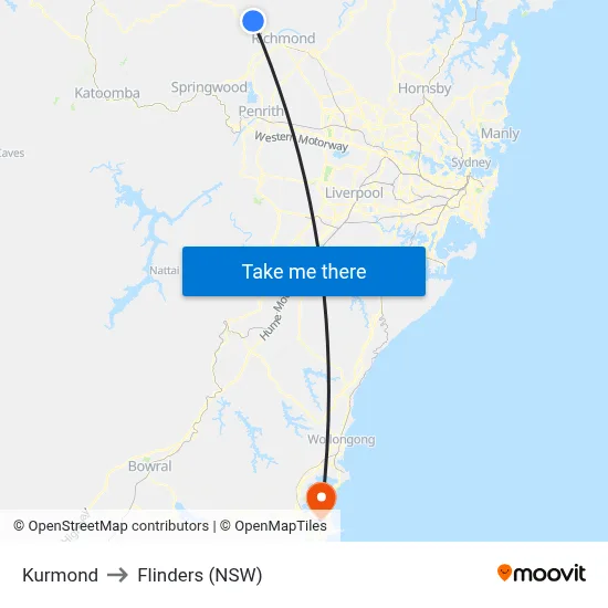 Kurmond to Flinders (NSW) map