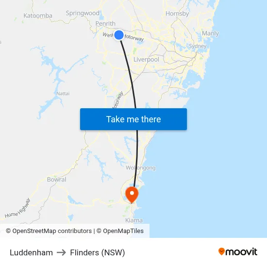Luddenham to Flinders (NSW) map