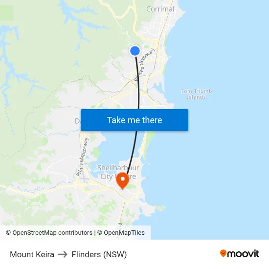 Mount Keira to Flinders (NSW) map
