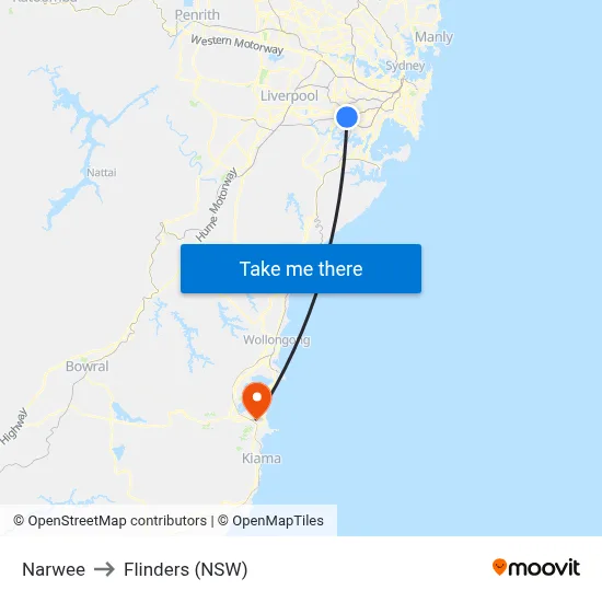 Narwee to Flinders (NSW) map