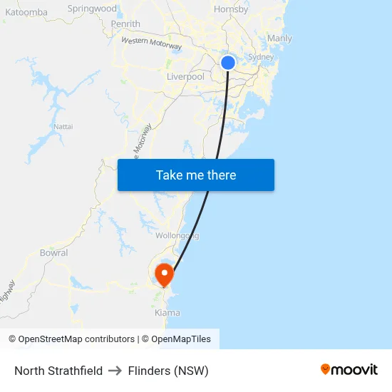 North Strathfield to Flinders (NSW) map