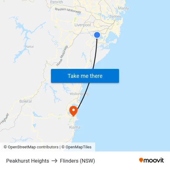Peakhurst Heights to Flinders (NSW) map