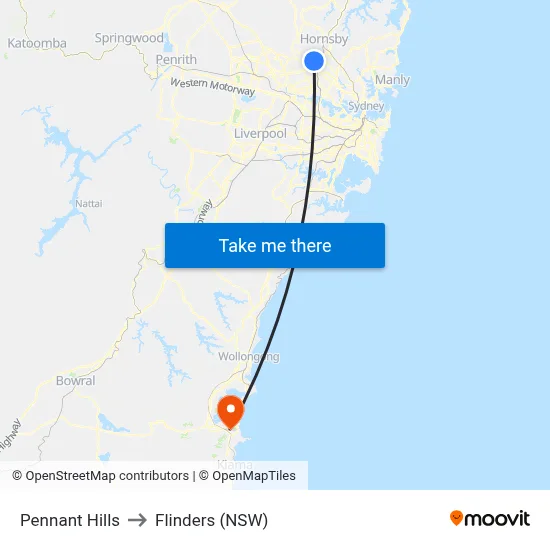 Pennant Hills to Flinders (NSW) map