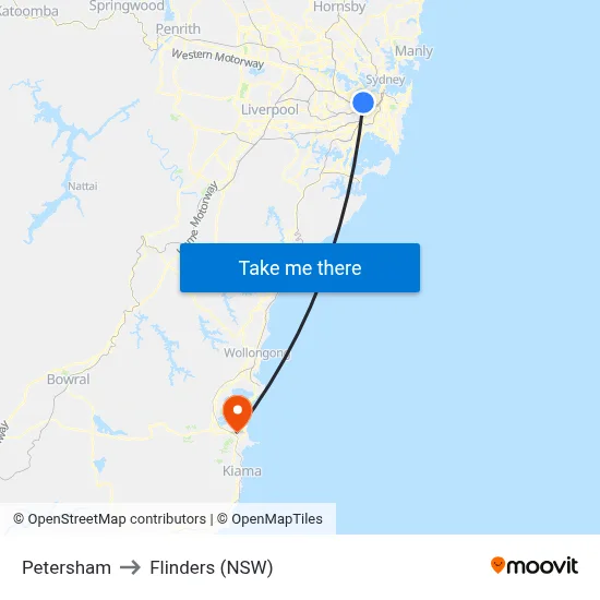 Petersham to Flinders (NSW) map