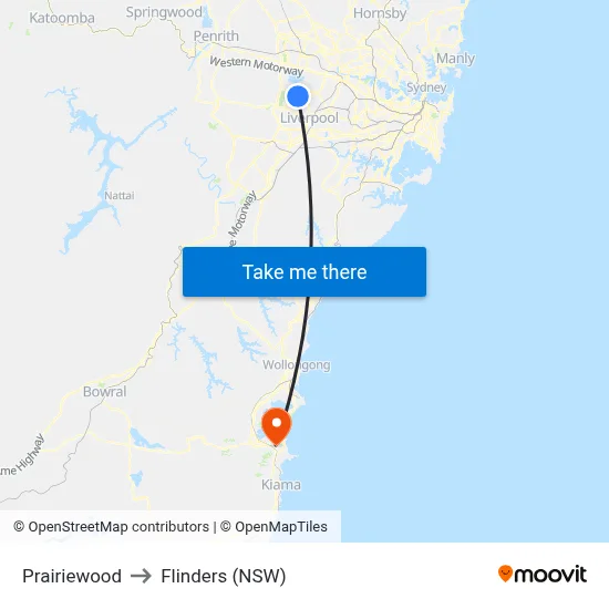 Prairiewood to Flinders (NSW) map