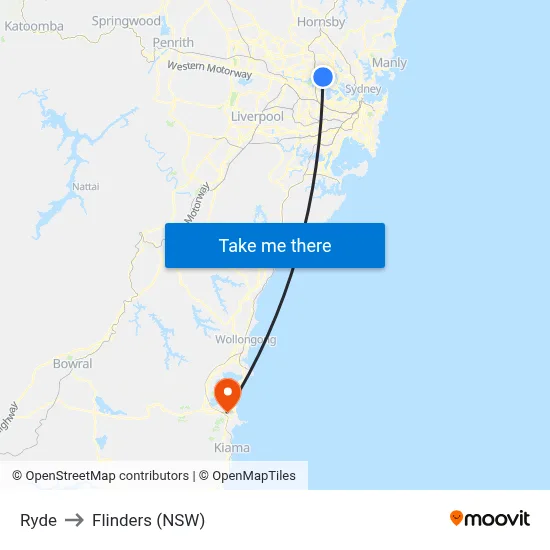 Ryde to Flinders (NSW) map